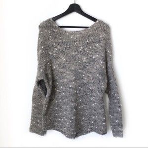 Grey Speckled Mixed Media Oversized Knit Sweater